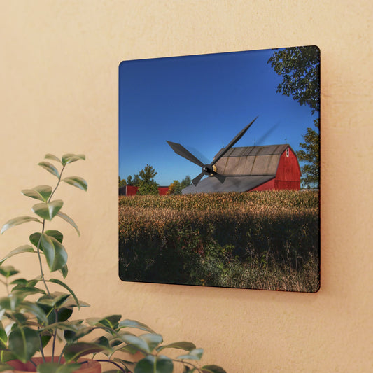 U R There Photography Red Saltbox Barn Rustic Farmhouse Acrylic Analog Wall Clock