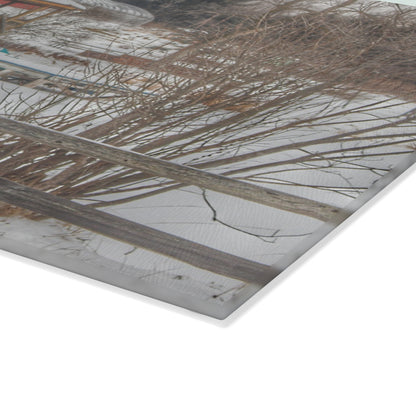 U R There Photography Columbiaville Gazebo in Winter Rustic Farmhouse Tempered-Glass Cutting Board