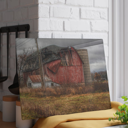 U R There Photography German Road Forgotten Red I Rustic Farmhouse Tempered-Glass Cutting Board