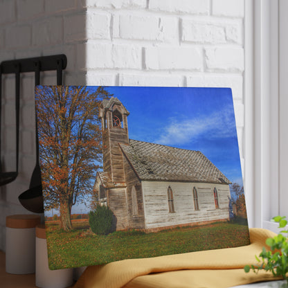 U R There Photography Schoolhouse of Marlette Road I Rustic Farmhouse Tempered-Glass Cutting Board