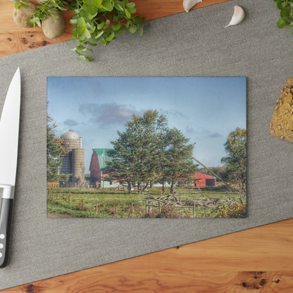 U R There Photography Croswell Wagner Road Red Rustic Farmhouse Tempered-Glass Cutting Board