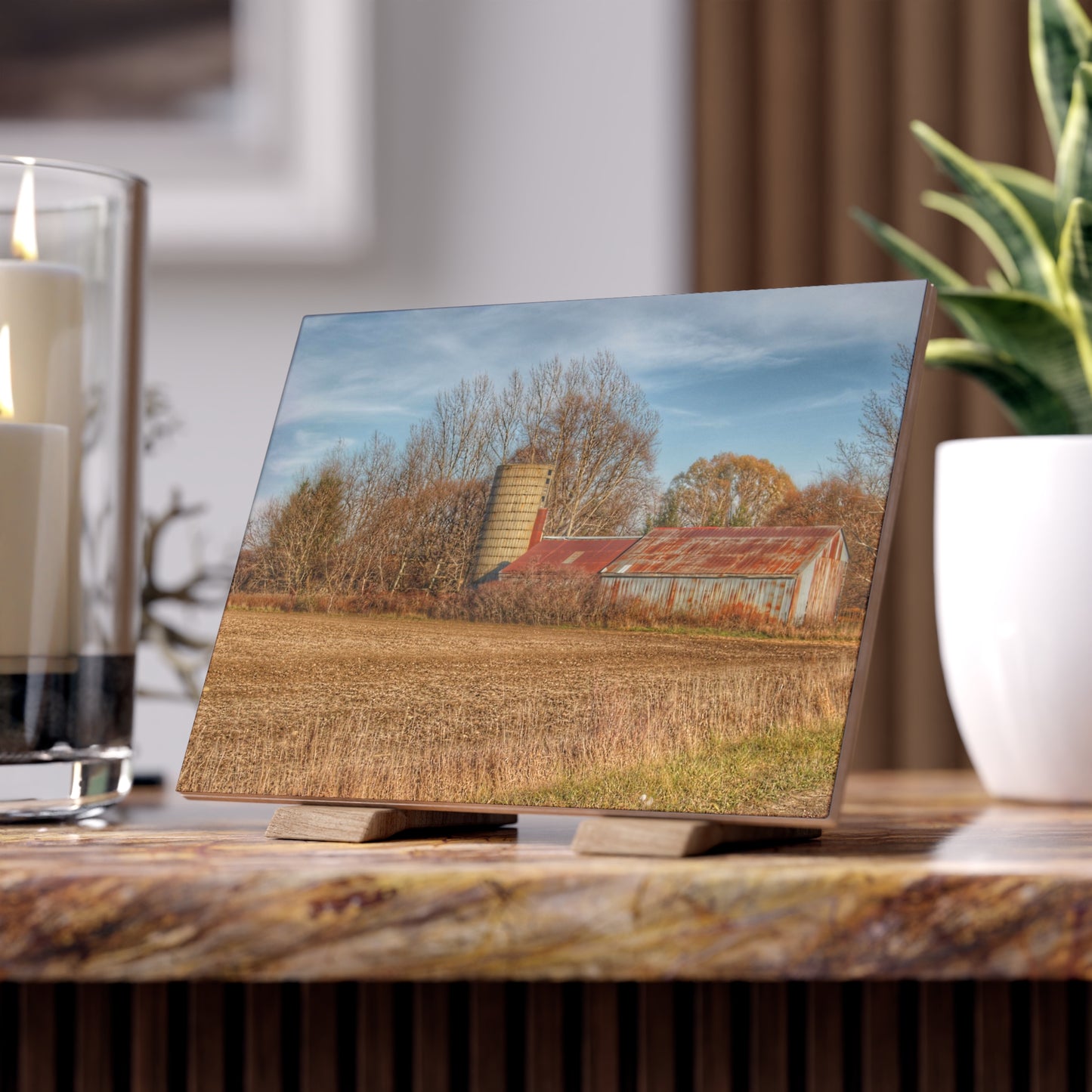 U R There Photography Brief Road Blue Rustic Farmhouse Decorative Ceramic Tile 6" × 8" Matte