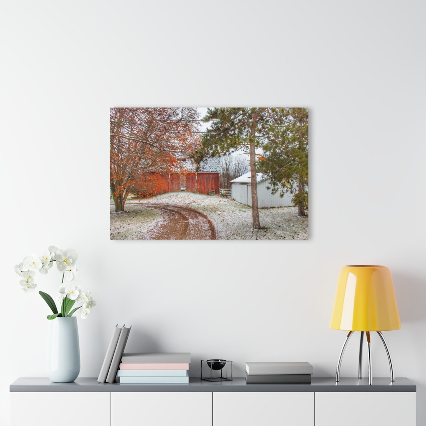 U R There Photography North Lake Pleasant Road Hidden Red Rustic Farmhouse Acrylic Wall Print