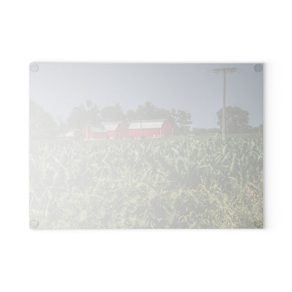 U R There Photography Shoemaker Road Reds Beyond the Corn Rustic Farmhouse Tempered-Glass Cutting Board