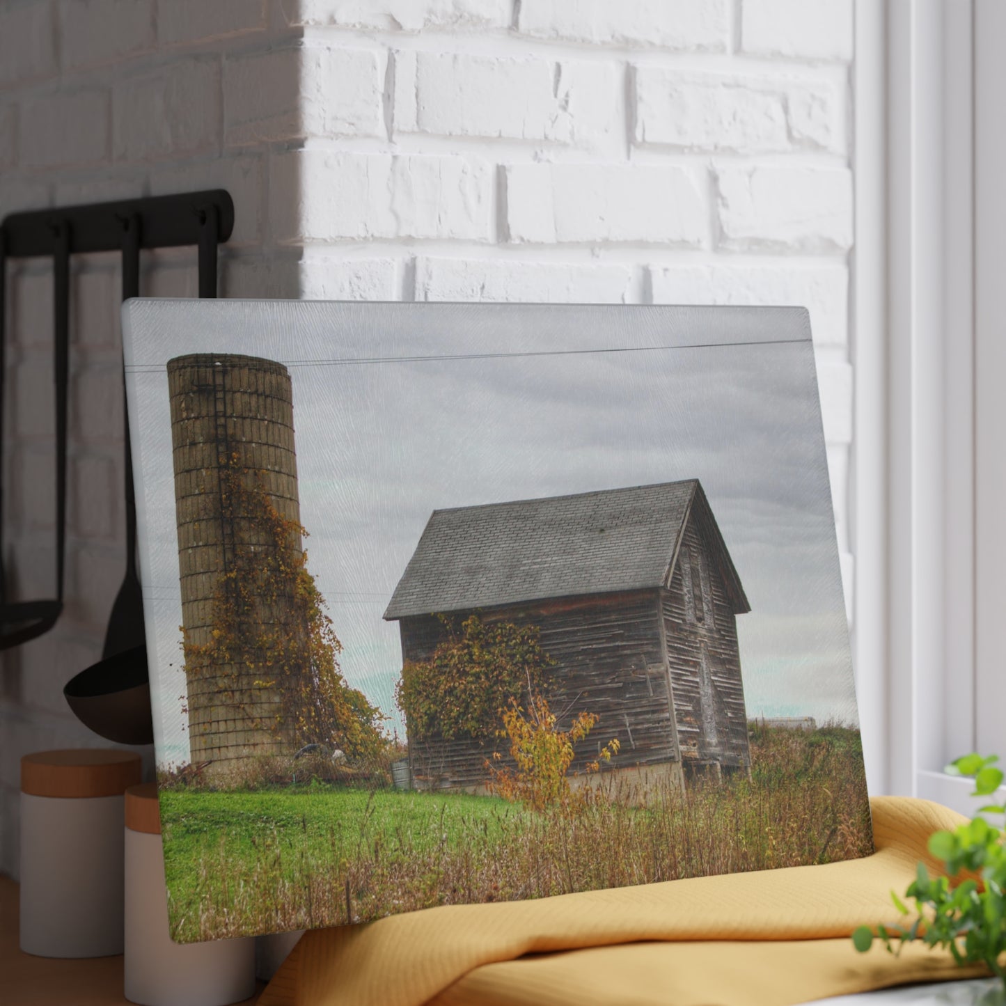 U R There Photography Fisher Road Grey Rustic Farmhouse Tempered-Glass Cutting Board