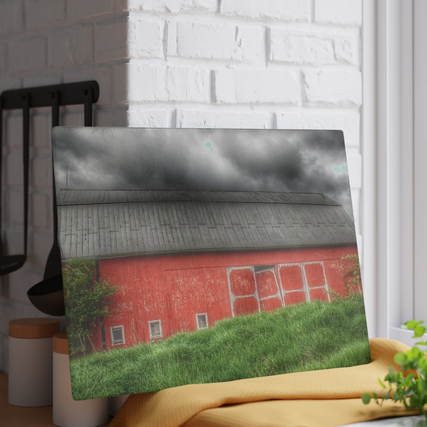 U R There Photography Stanley Road Red II Rustic Farmhouse Tempered-Glass Cutting Board