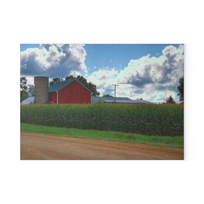 U R There Photography East Brown Road Red Rustic Farmhouse Tempered-Glass Cutting Board