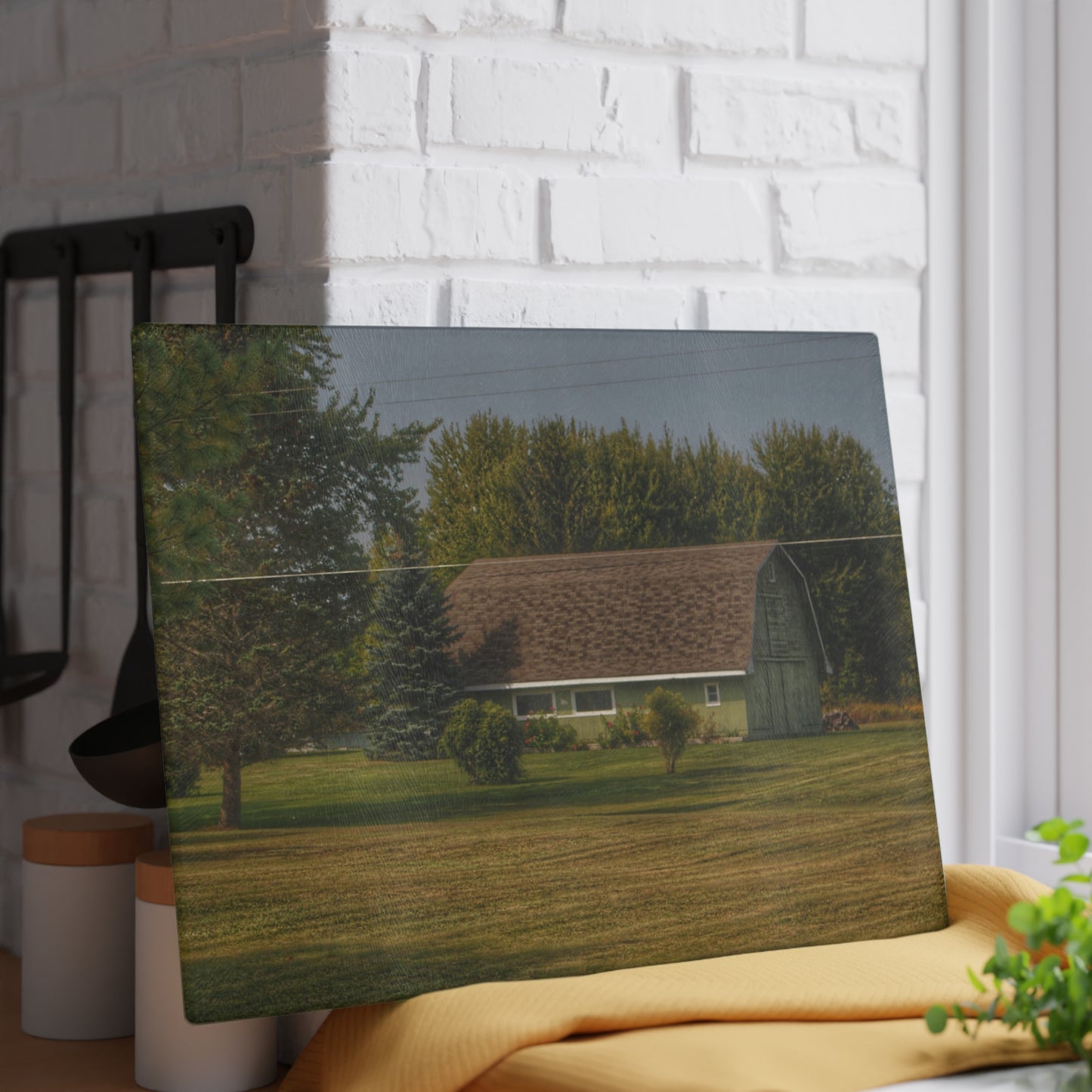 U R There Photography Crawford Road Green Rustic Farmhouse Tempered-Glass Cutting Board