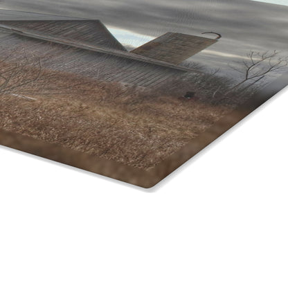 U R There Photography Church Road Grey I Rustic Farmhouse Tempered-Glass Cutting Board
