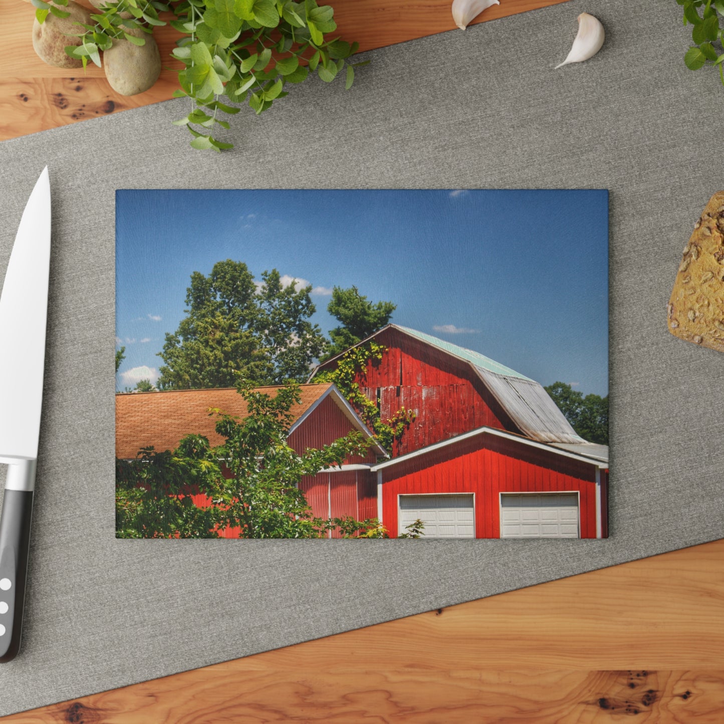 U R There Photography McKeen Lake Road Reds I Rustic Farmhouse Tempered-Glass Cutting Board
