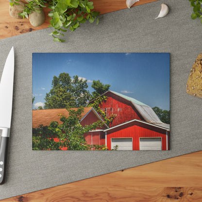 U R There Photography McKeen Lake Road Reds I Rustic Farmhouse Tempered-Glass Cutting Board