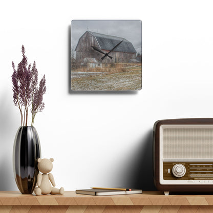 U R There Photography Mayville Road Grey Rustic Farmhouse Acrylic Analog Wall Clock