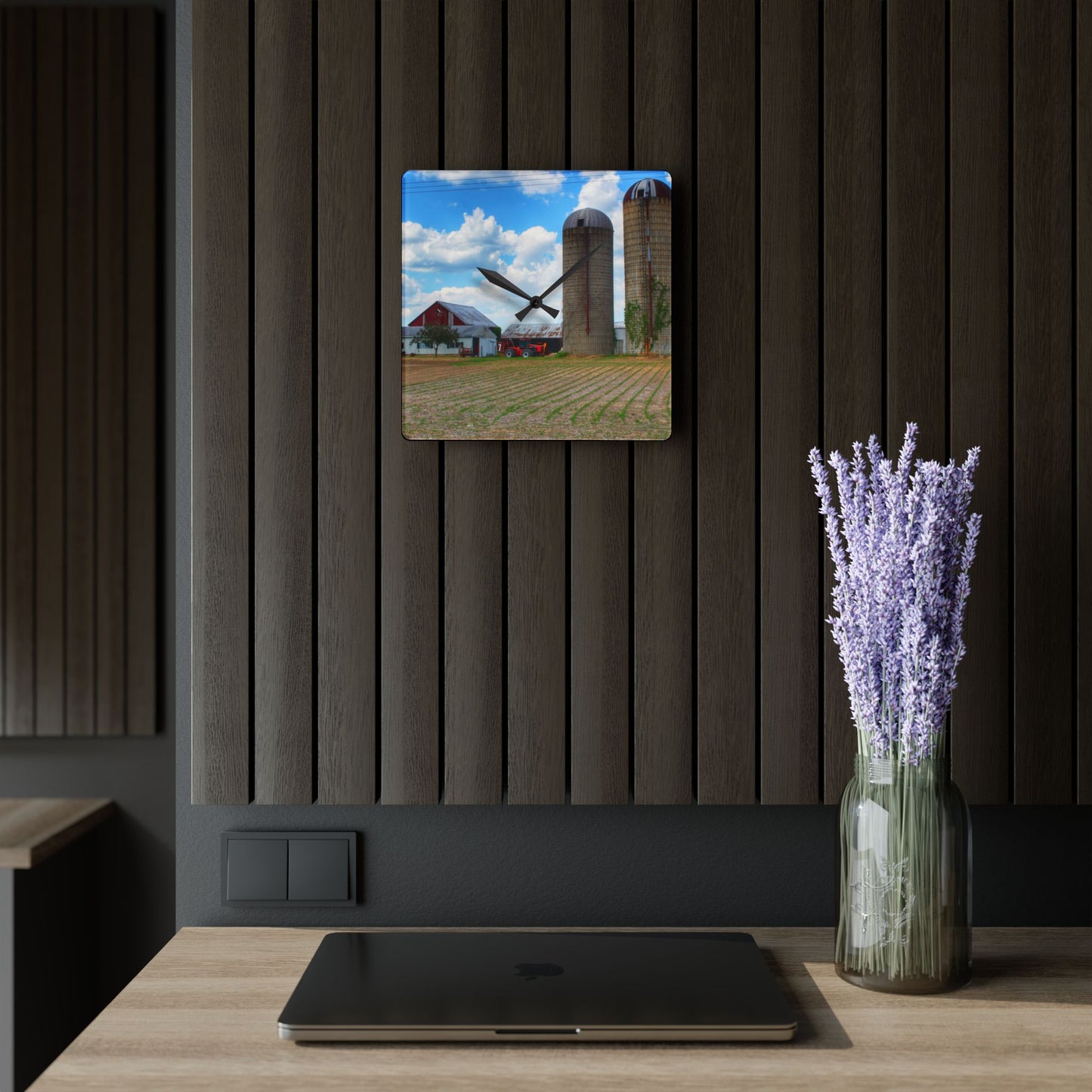 U R There Photography Marlette Road Farm III Rustic Farmhouse Acrylic Analog Wall Clock