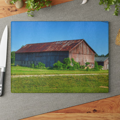 U R There Photography Otisville Rusted Reds Rustic Farmhouse Tempered-Glass Cutting Board