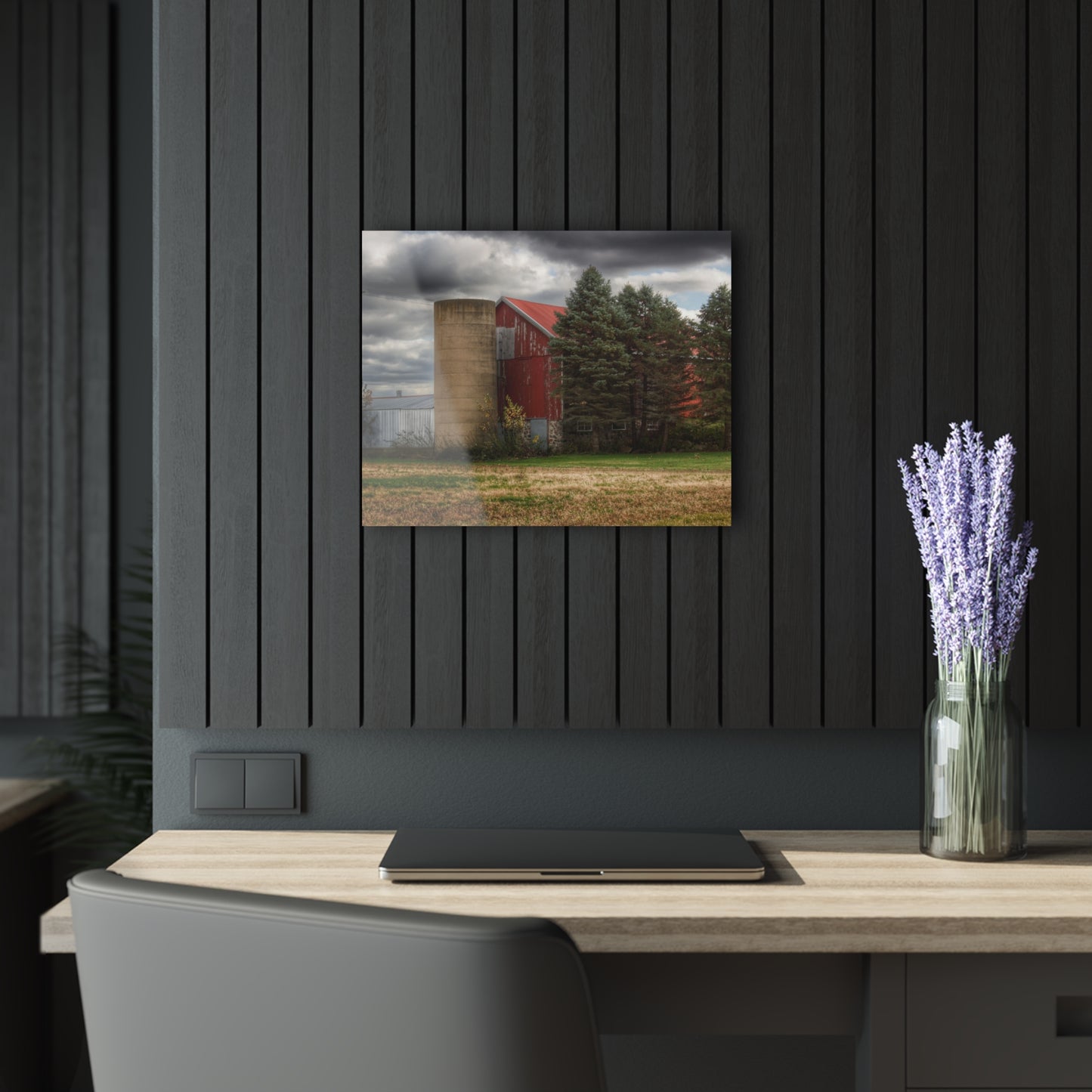 U R There Photography Laur Road Red Among the Pines II Rustic Farmhouse Acrylic Wall Print