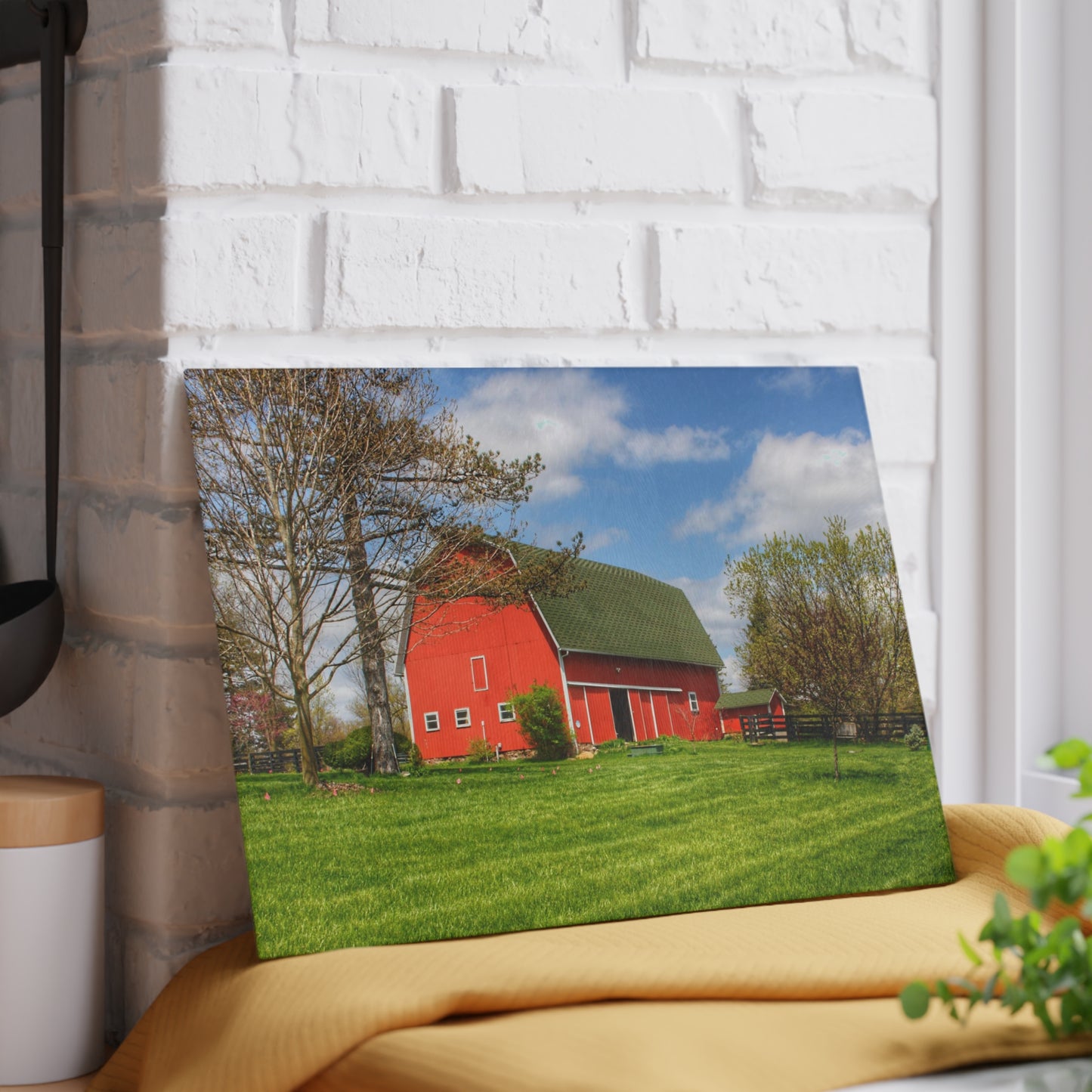 U R There Photography Barber Road Red Rustic Farmhouse Tempered-Glass Cutting Board