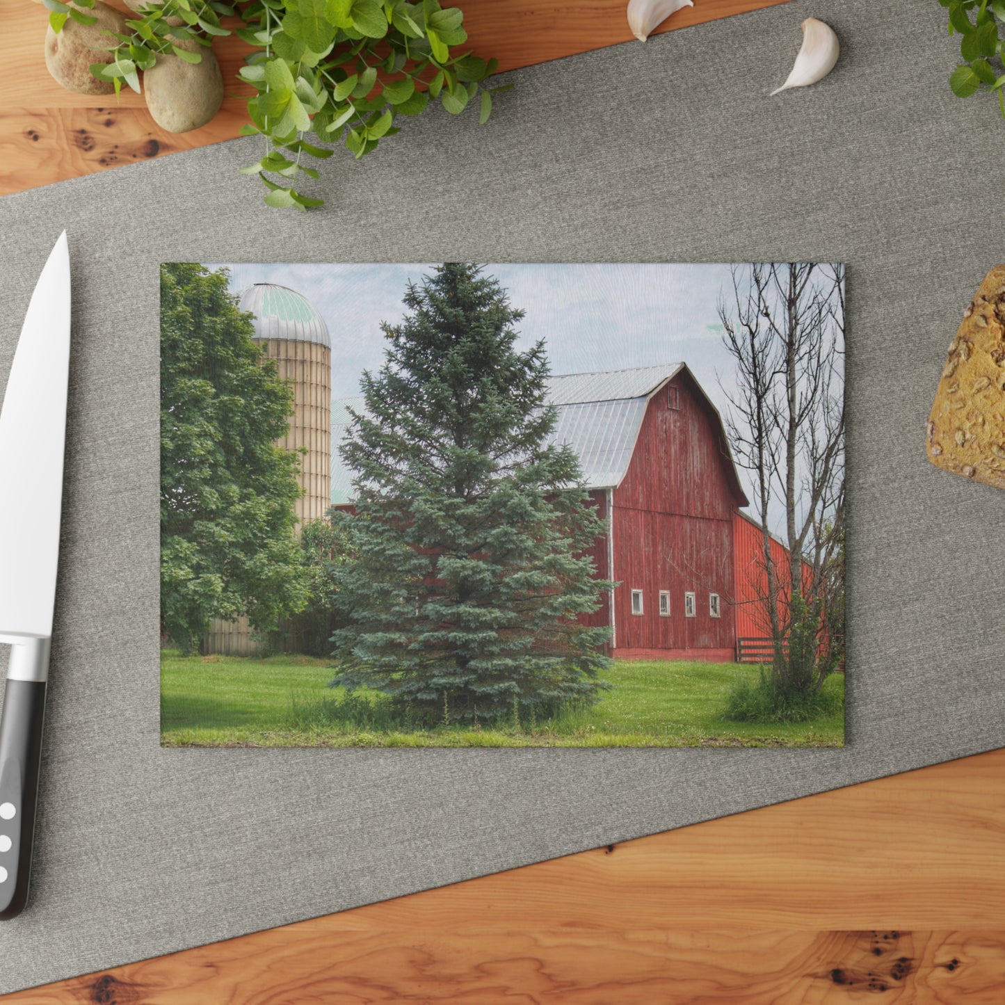 U R There Photography German Road Red I Rustic Farmhouse Tempered-Glass Cutting Board