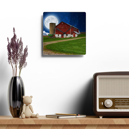 U R There Photography Fostoria Red in the Moonlight Rustic Farmhouse Acrylic Analog Wall Clock