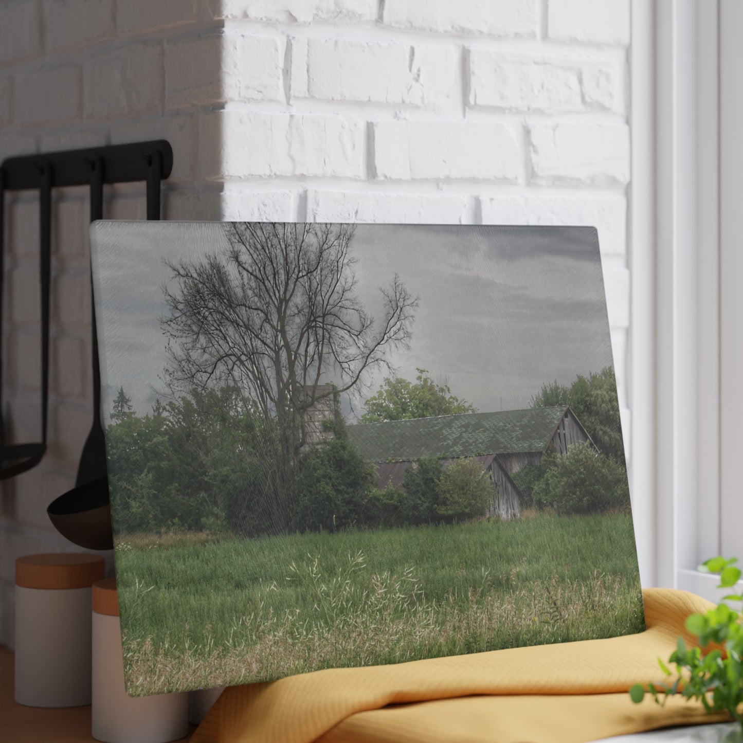 U R There Photography Wilder Road Grey III Rustic Farmhouse Tempered-Glass Cutting Board