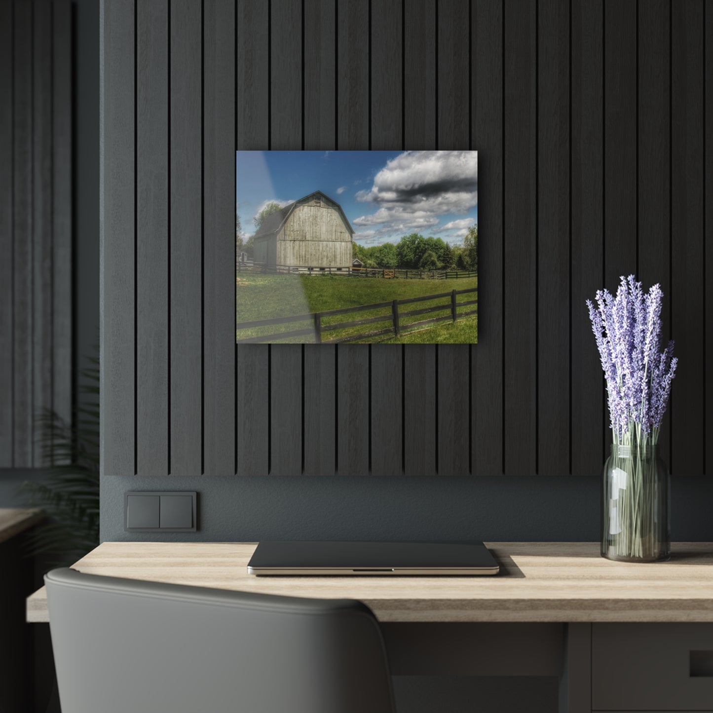 U R There Photography White Barn on a Sunny Day Rustic Farmhouse Acrylic Wall Print