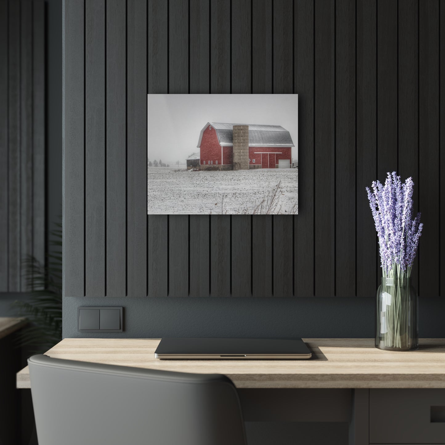 U R There Photography Winter Red Rustic Farmhouse Acrylic Wall Print