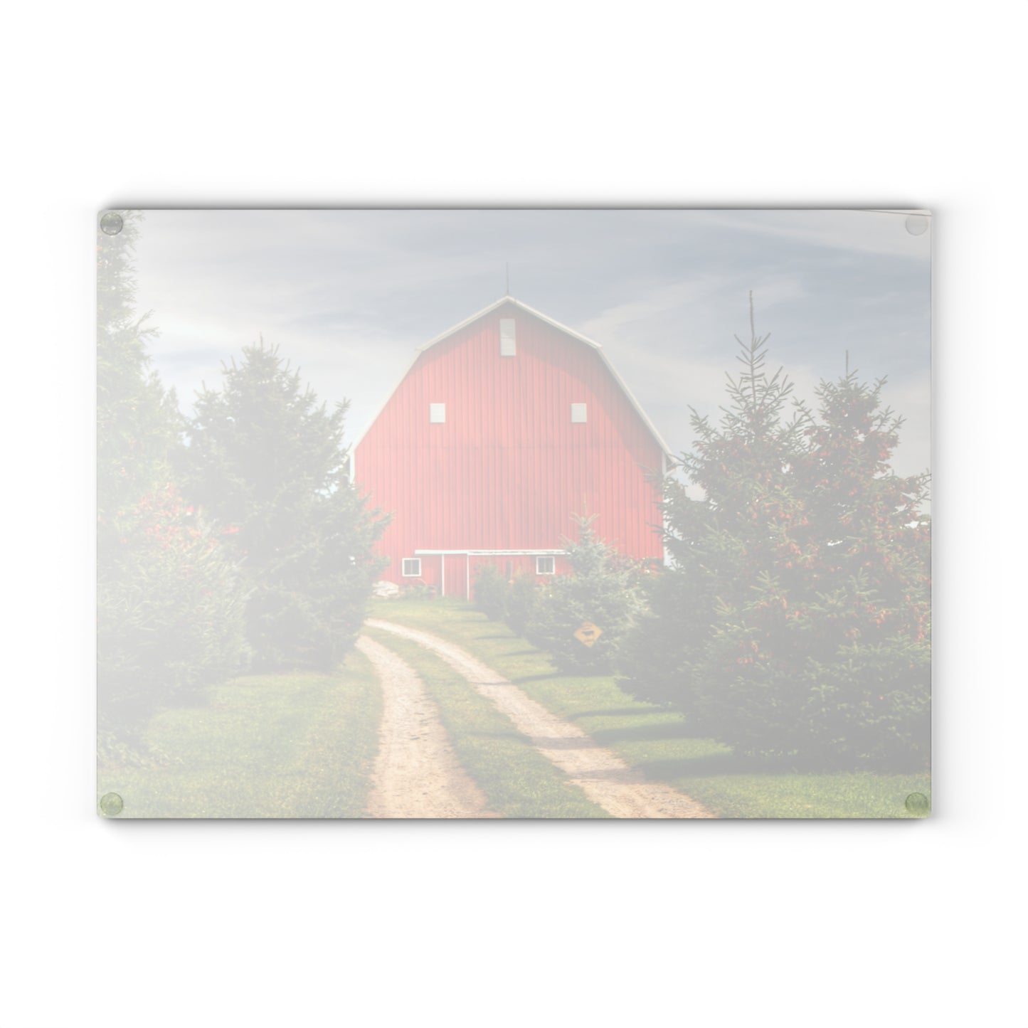 U R There Photography Brown City Road Pine Red Rustic Farmhouse Tempered-Glass Cutting Board