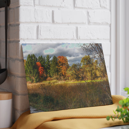 U R There Photography Fall Pond on Sutton Road Rustic Farmhouse Tempered-Glass Cutting Board