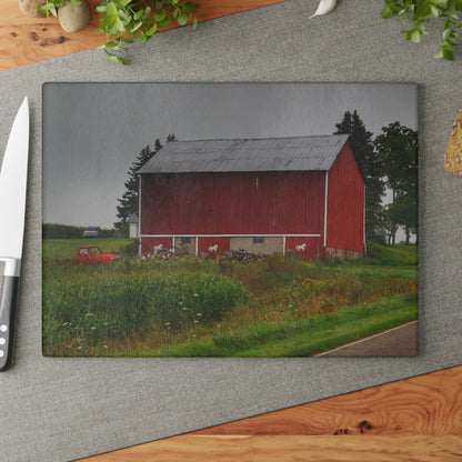 U R There Photography Brown Road Horse Barn I Rustic Farmhouse Tempered-Glass Cutting Board