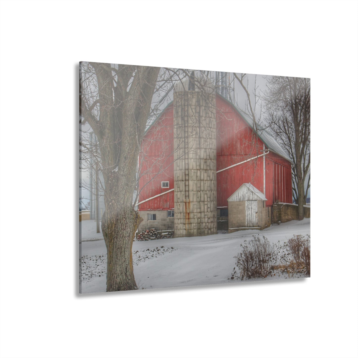 U R There Photography Frenchline Road Red in Winter Rustic Farmhouse Acrylic Wall Print