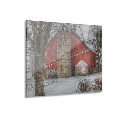 U R There Photography Frenchline Road Red in Winter Rustic Farmhouse Acrylic Wall Print