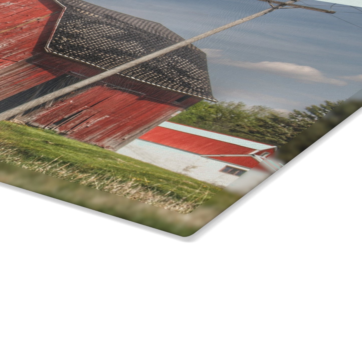 U R There Photography Hollenbeck Road Red II Rustic Farmhouse Tempered-Glass Cutting Board