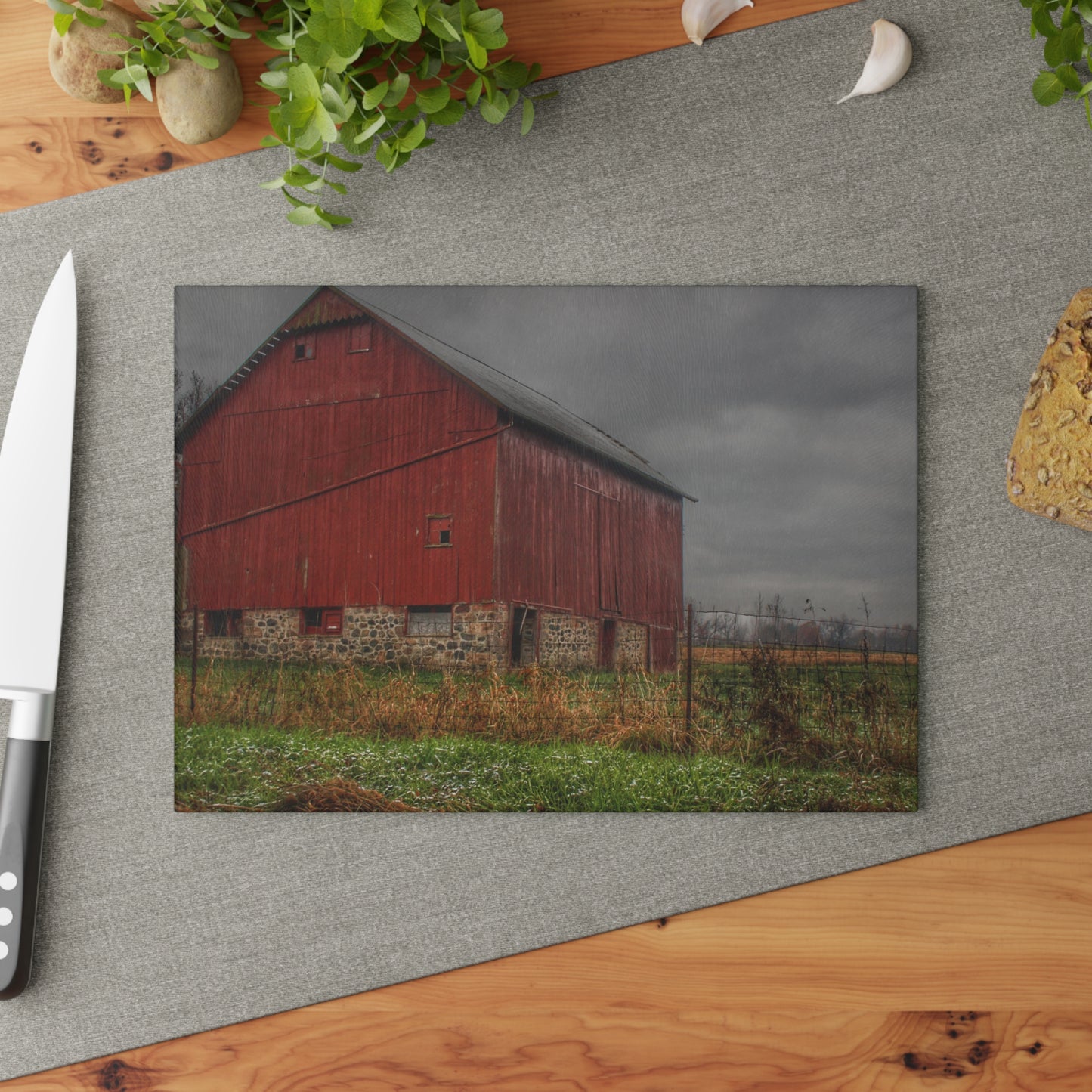 U R There Photography Bowers Road Red III Rustic Farmhouse Tempered-Glass Cutting Board