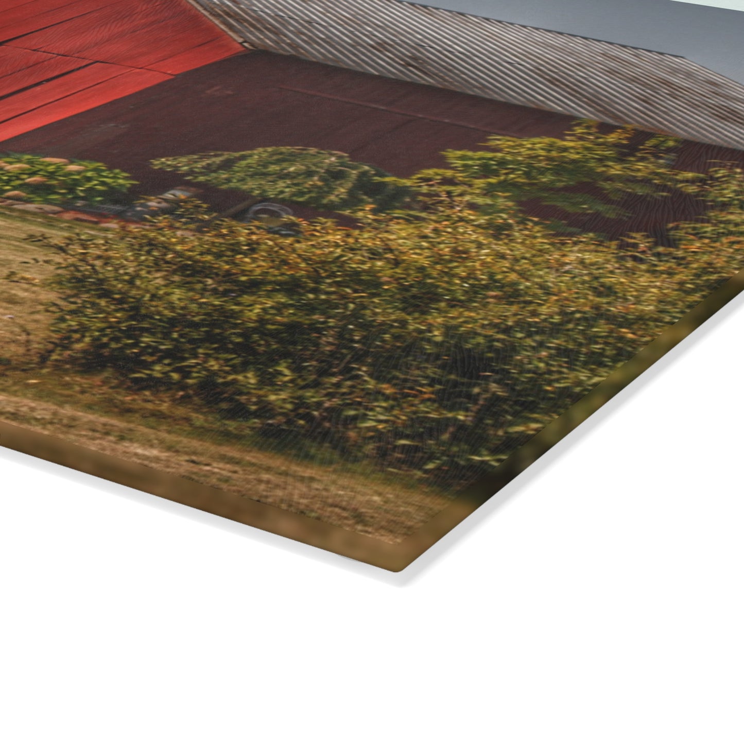 U R There Photography Vassar Roadside Red Rustic Farmhouse Tempered-Glass Cutting Board