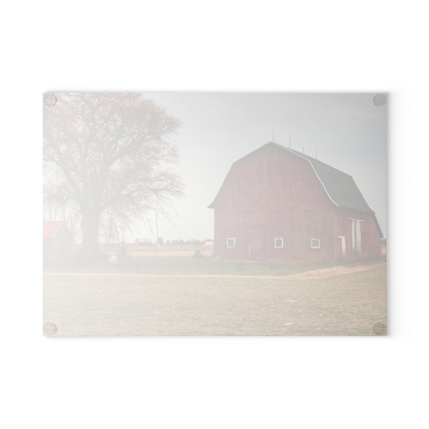U R There Photography Loomis Road Red Rustic Farmhouse Tempered-Glass Cutting Board