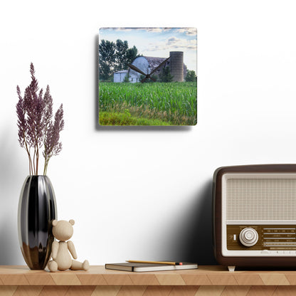 U R There Photography Genesee Road White Rustic Farmhouse Acrylic Analog Wall Clock