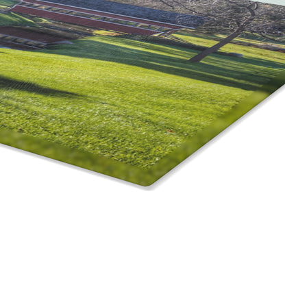 U R There Photography Hadley Covered Bridge I Rustic Farmhouse Tempered-Glass Cutting Board
