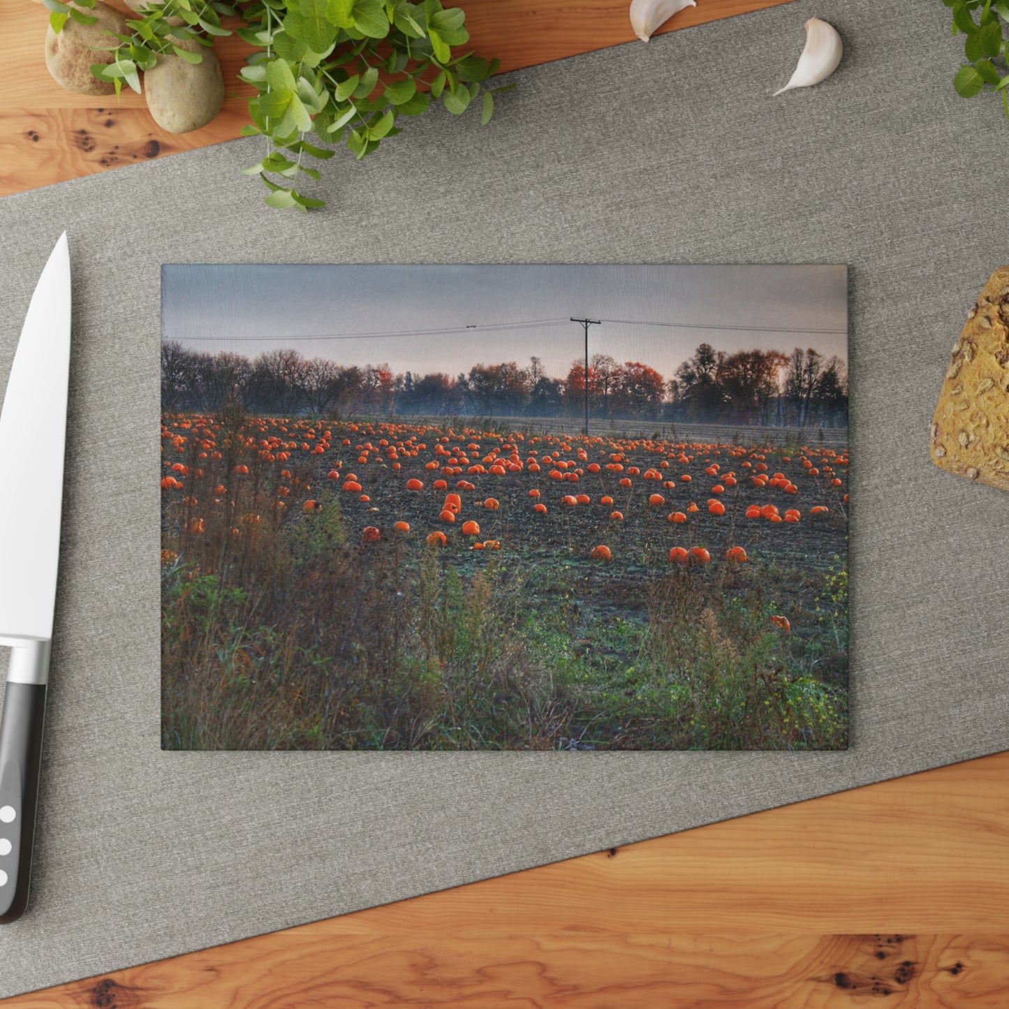 U R There Photography Five Lakes Pumpkins Rustic Farmhouse Tempered-Glass Cutting Board