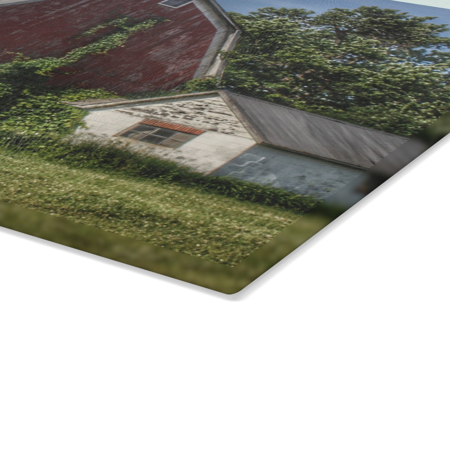 U R There Photography Stanley Road Red in Summer I Rustic Farmhouse Tempered-Glass Cutting Board