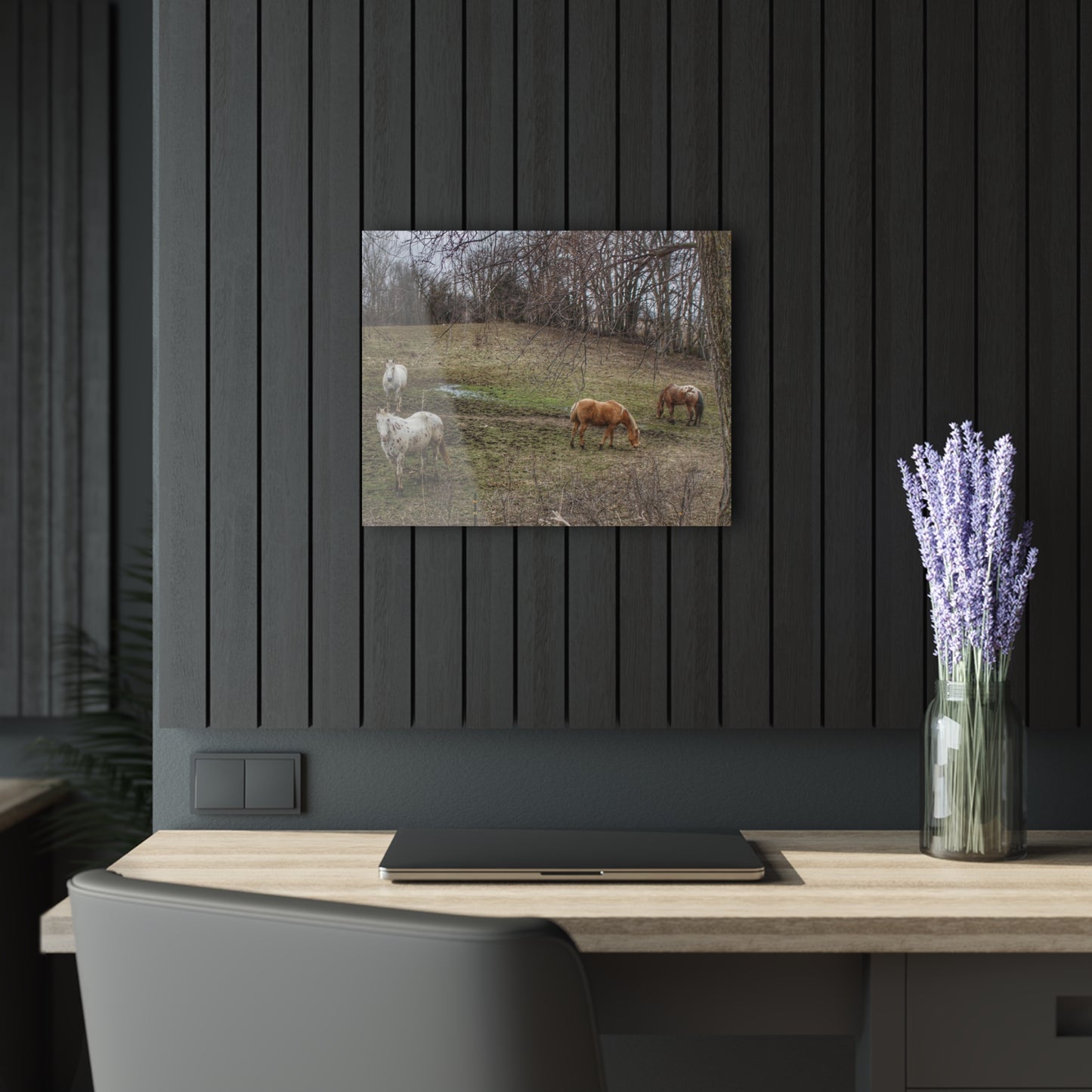 Barn Boutique Modern Farmhouse Acrylic Wall Print| Horses of Barnes Road I