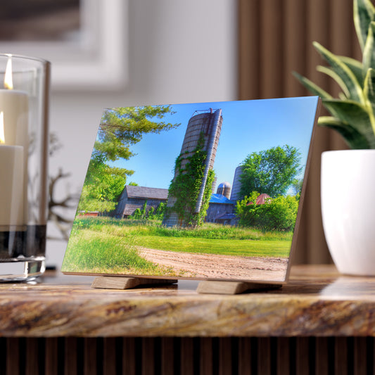 U R There Photography Bordman Road Old Grey and Silo II Rustic Farmhouse Decorative Ceramic Tile