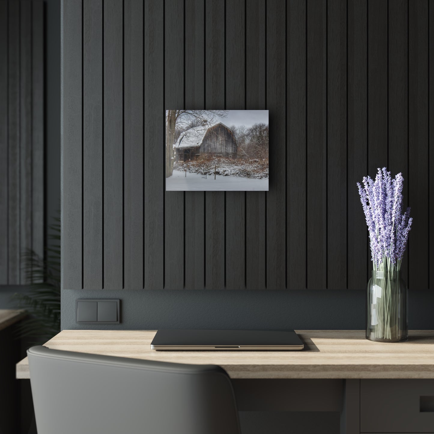 U R There Photography Vassar Road Hidden Grey in Winter Rustic Farmhouse Acrylic Wall Print