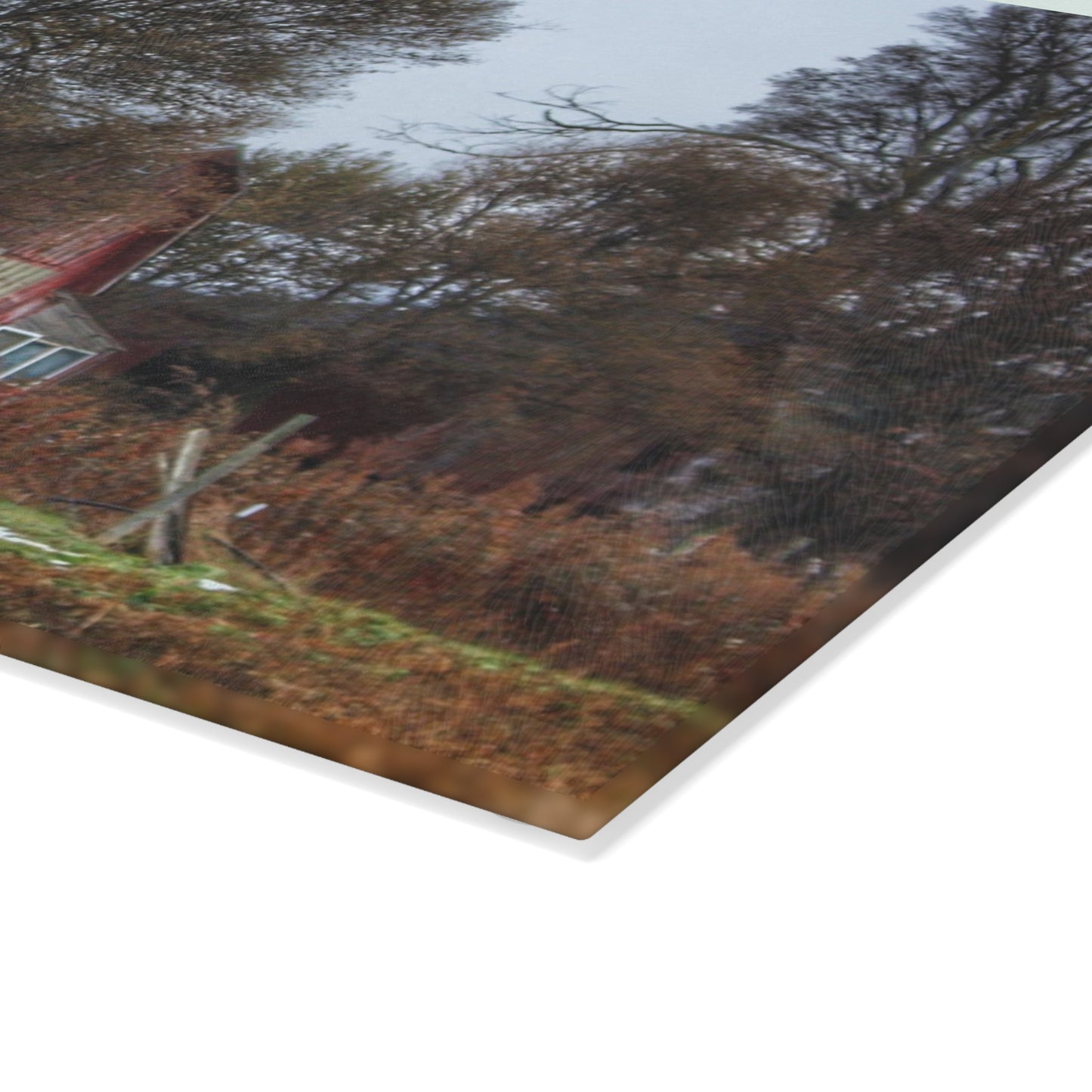 U R There Photography Dryden Road Reds Rustic Farmhouse Tempered-Glass Cutting Board