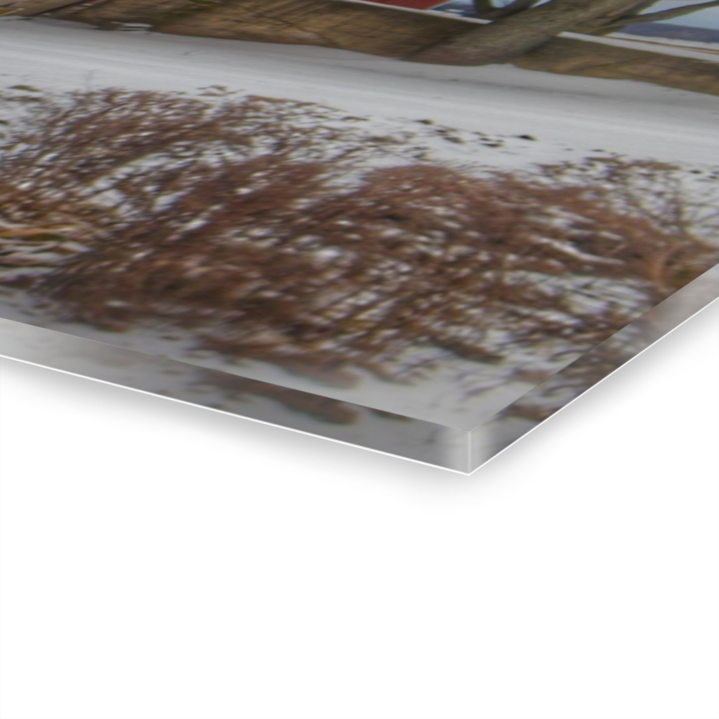 U R There Photography Frenchline Road Red in Winter Rustic Farmhouse Acrylic Wall Print