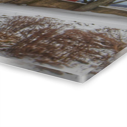 U R There Photography Frenchline Road Red in Winter Rustic Farmhouse Acrylic Wall Print