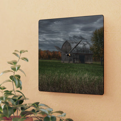 U R There Photography Bray Road Grey in the Fall Rustic Farmhouse Acrylic Analog Wall Clock