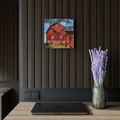 U R There Photography Gardner Road Red I Rustic Farmhouse Acrylic Analog Wall Clock