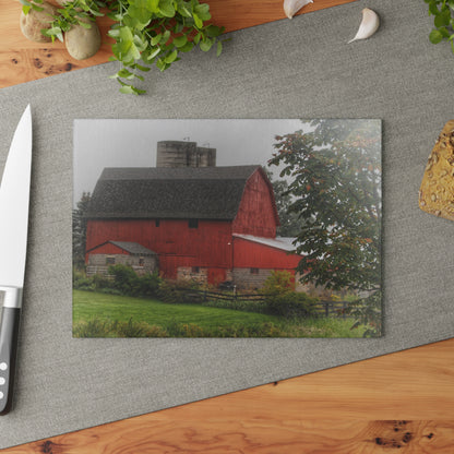 U R There Photography Five Lakes Road Red I Rustic Farmhouse Tempered-Glass Cutting Board