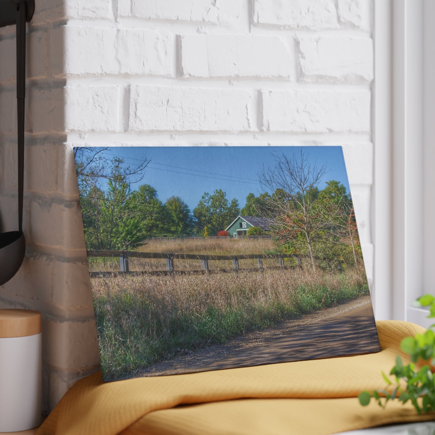 U R There Photography Oakwood Road Hidden Green Rustic Farmhouse Tempered-Glass Cutting Board