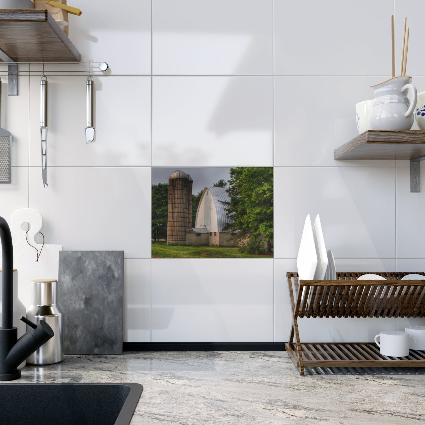 U R There Photography Carpenter Road White I Rustic Farmhouse Decorative Ceramic Tile