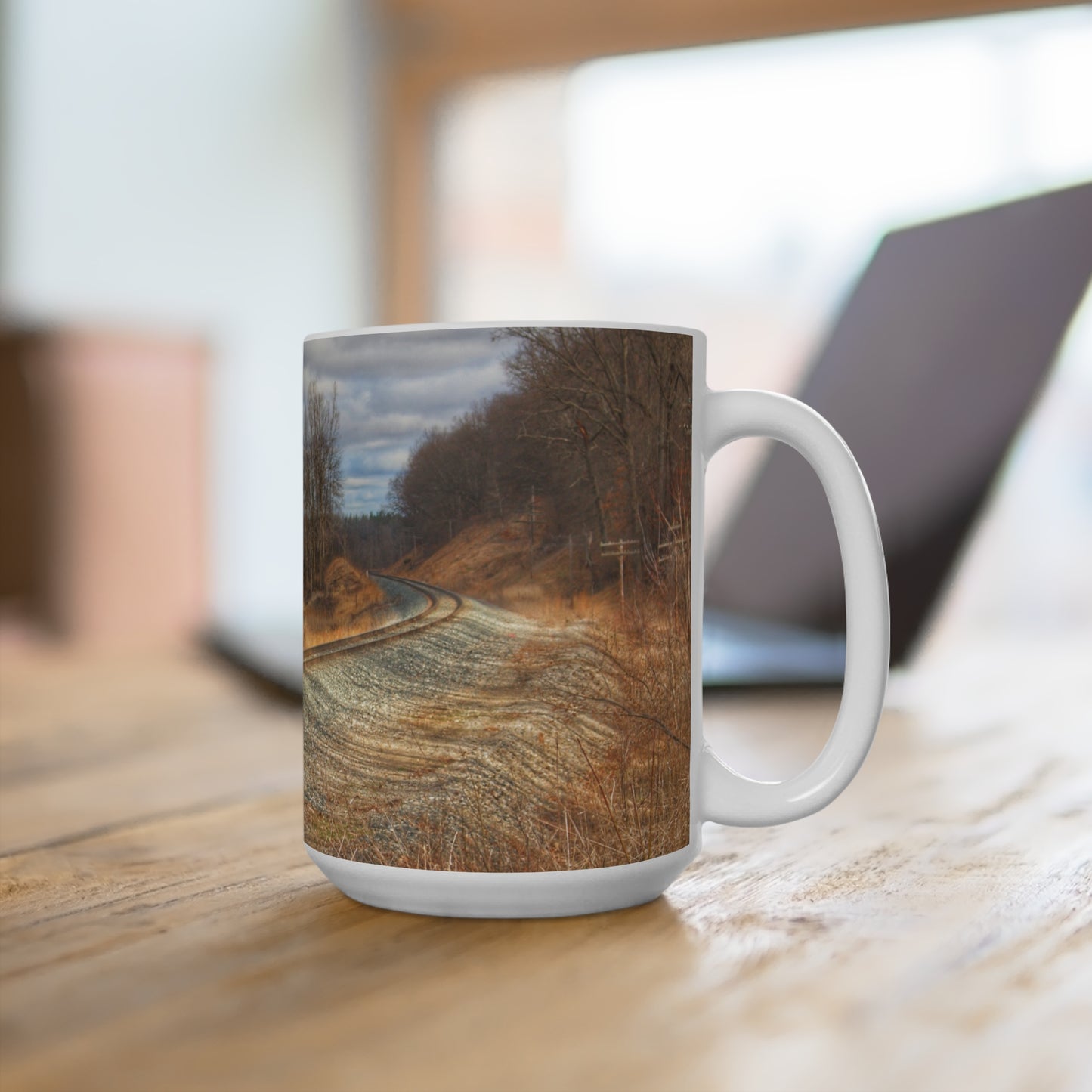 Rustic Farmhouse Coffee Mug featuring Aside the Tracks in Holly